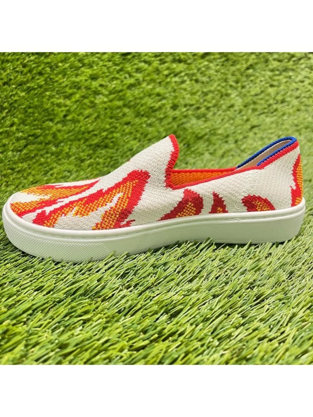 Rothy's The Kids Flame Fire Boys Size 13C White Red Casual Slip On Flats Shoes